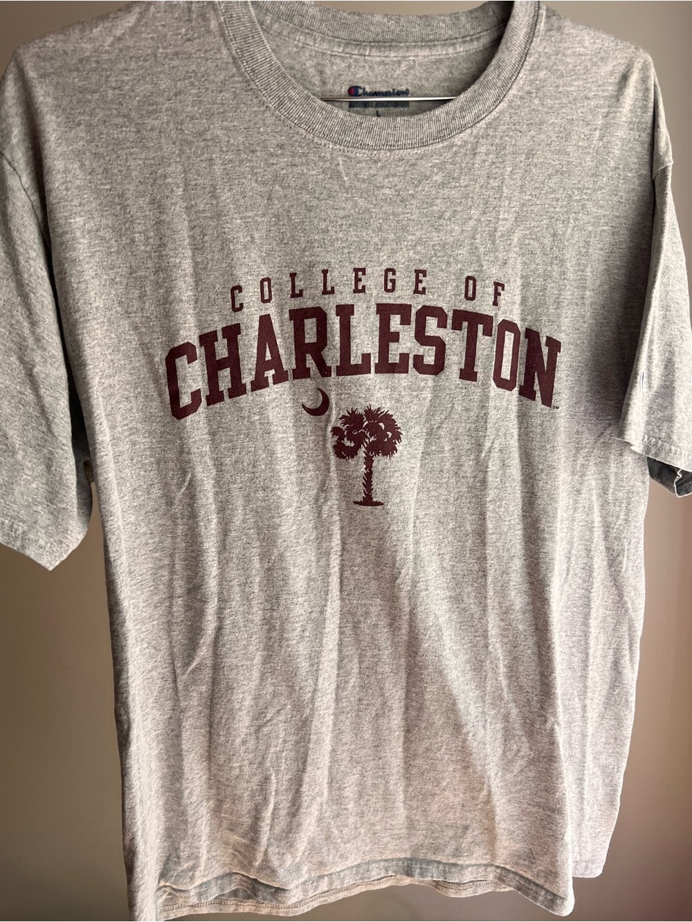Champion Gray College of Charleston Graphic Tee with Maroon Print